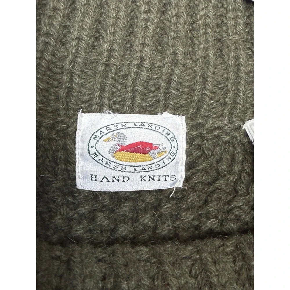 VTG Hand Knit Shetland Wool Cable Knit Turtleneck Sweater Womens M‎ Green Chunky
